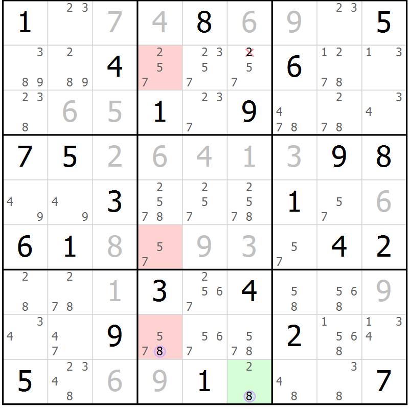 Position des candidats pour la solution de la Gr 55 page 58 du magazine de sudoku Suprême n° 027