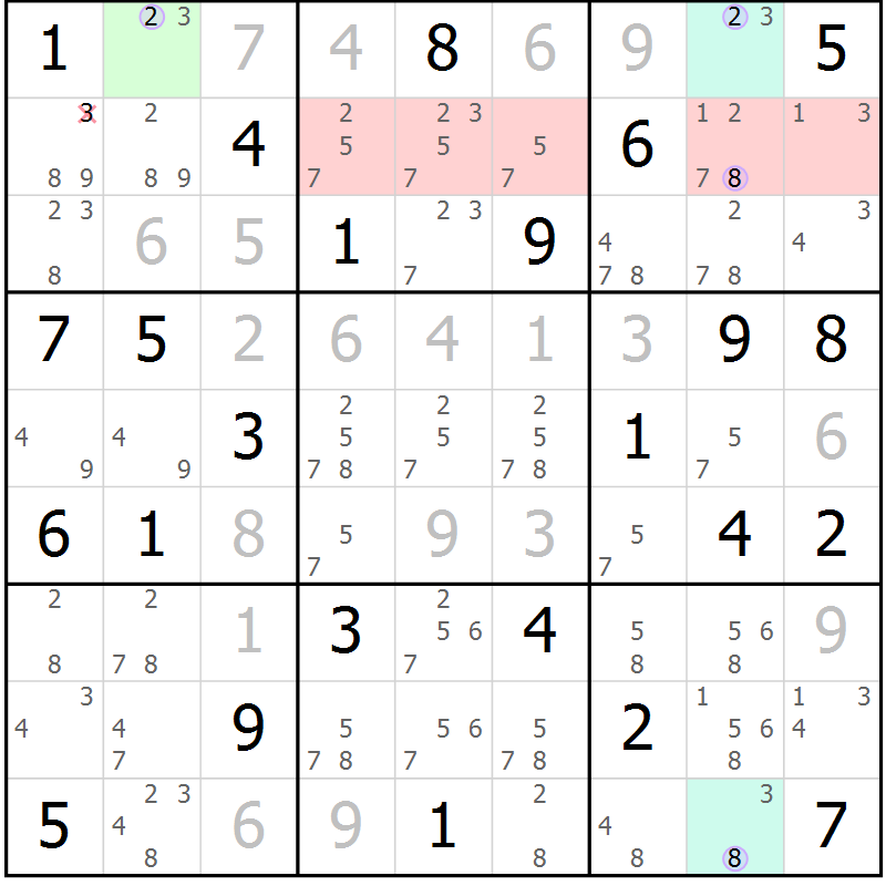 Position des candidats pour la solution de la Gr 55 page 58 du magazine de sudoku Suprême n° 027