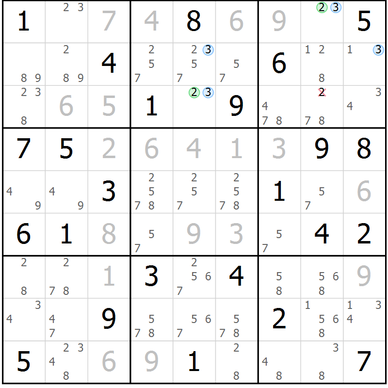 Position des candidats pour la solution de la Gr 55 page 58 du magazine de sudoku Suprême n° 027