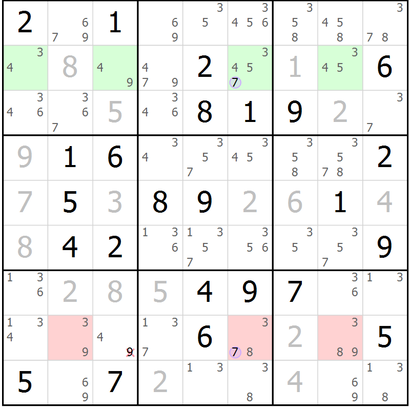 Position des candidats pour la solution de la Gr 56 page 59 du magazine de sudoku Suprême n° 027