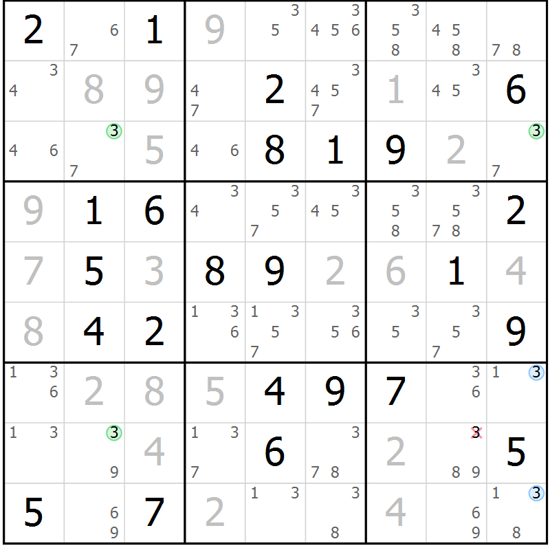 Position des candidats pour la solution de la Gr 56 page 59 du magazine de sudoku Suprême n° 027