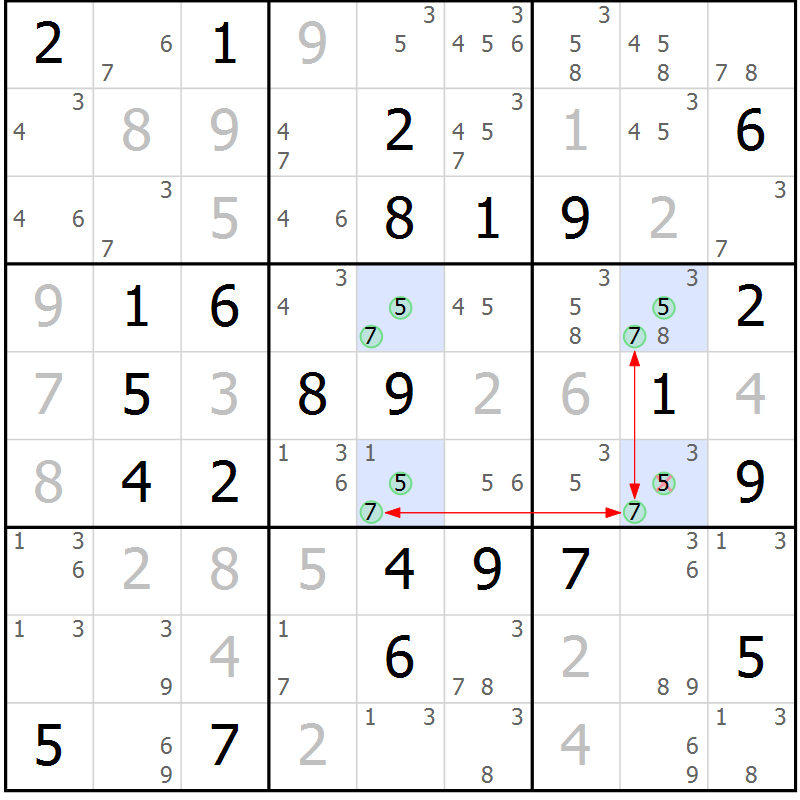 Position des candidats pour la solution de la Gr 56 page 59 du magazine de sudoku Suprême n° 027