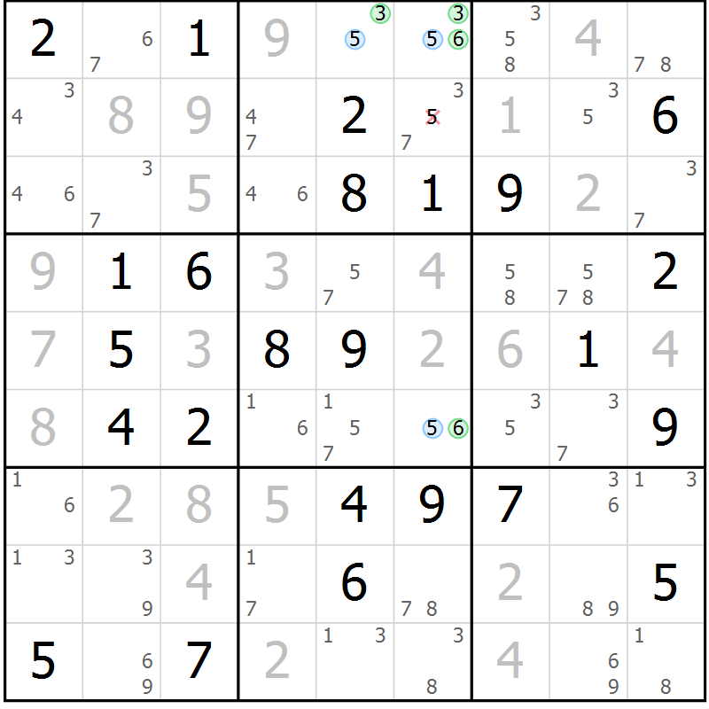 Position des candidats pour la solution de la Gr 56 page 59 du magazine de sudoku Suprême n° 027