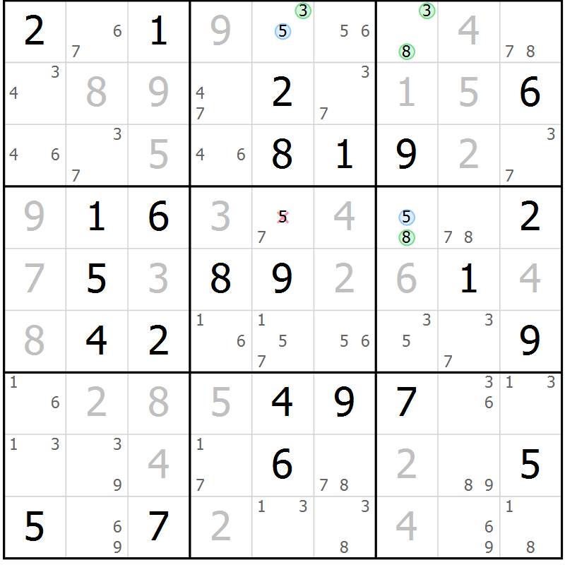 Position des candidats pour la solution de la Gr 56 page 59 du magazine de sudoku Suprême n° 027