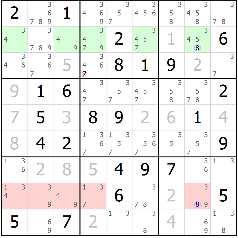 Position des candidats pour la solution de la Gr 56 page 59 du magazine de sudoku Suprême n° 027