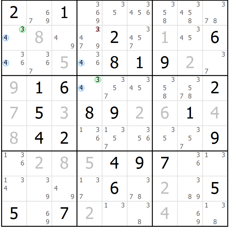 Position des candidats pour la solution de la Gr 56 page 59 du magazine de sudoku Suprême n° 027