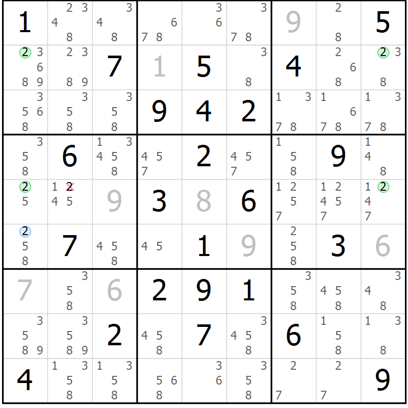 Position des candidats pour la solution de la Gr 57 page 60 du magazine de sudoku Suprême n° 027