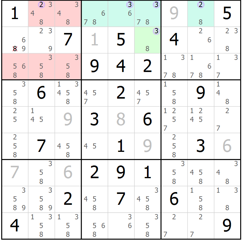 Position des candidats pour la solution de la Gr 57 page 60 du magazine de sudoku Suprême n° 027