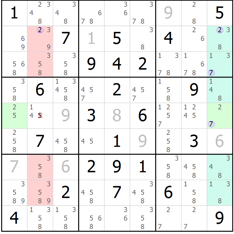 Position des candidats pour la solution de la Gr 57 page 60 du magazine de sudoku Suprême n° 027