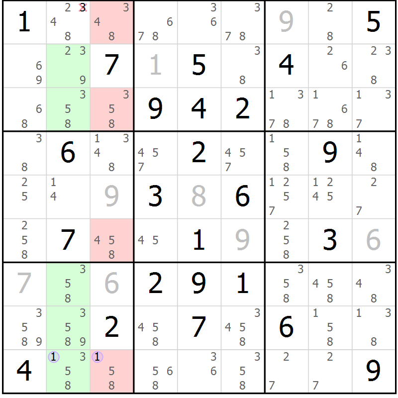 Position des candidats pour la solution de la Gr 57 page 60 du magazine de sudoku Suprême n° 027