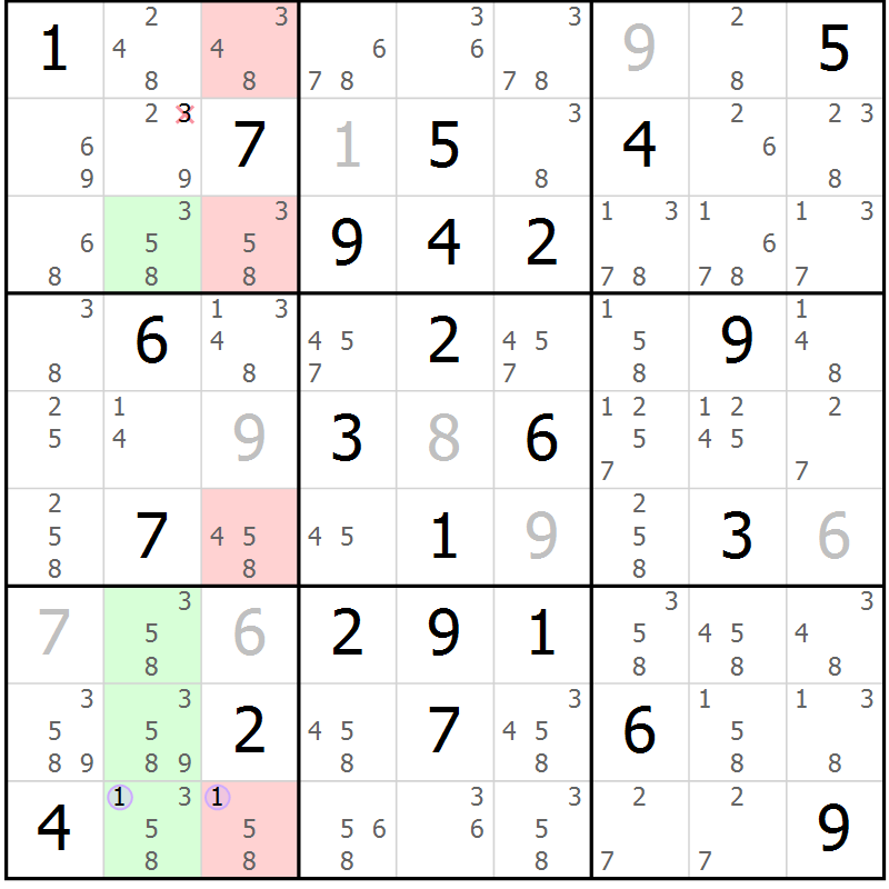 Position des candidats pour la solution de la Gr 57 page 60 du magazine de sudoku Suprême n° 027