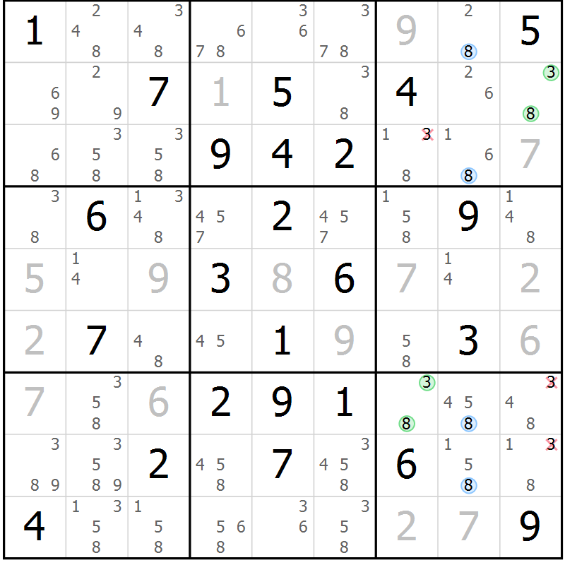Position des candidats pour la solution de la Gr 57 page 60 du magazine de sudoku Suprême n° 027