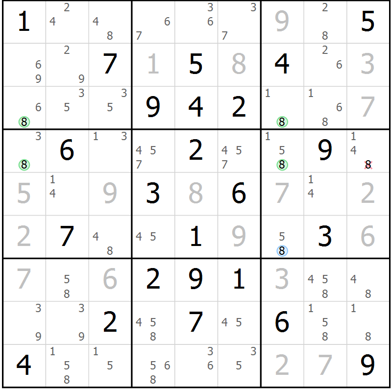 Position des candidats pour la solution de la Gr 57 page 60 du magazine de sudoku Suprême n° 027