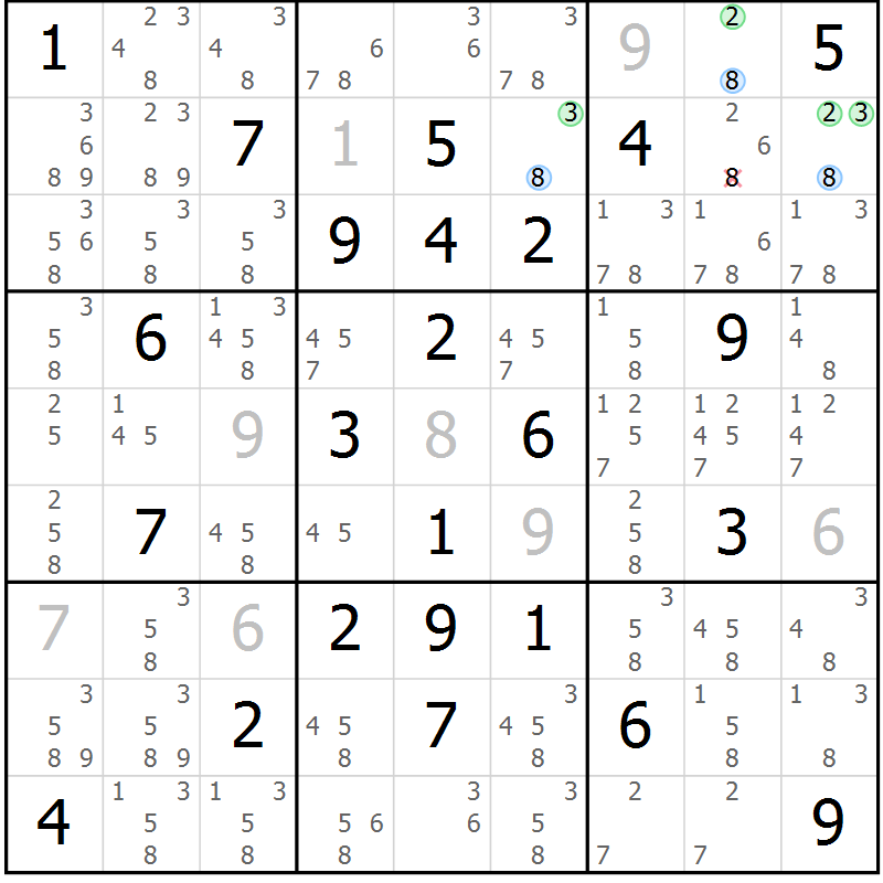 Position des candidats pour la solution de la Gr 57 page 60 du magazine de sudoku Suprême n° 027
