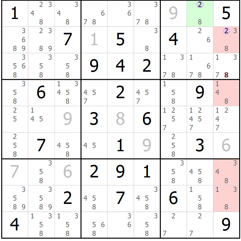 Position des candidats pour la solution de la Gr 57 page 60 du magazine de sudoku Suprême n° 027