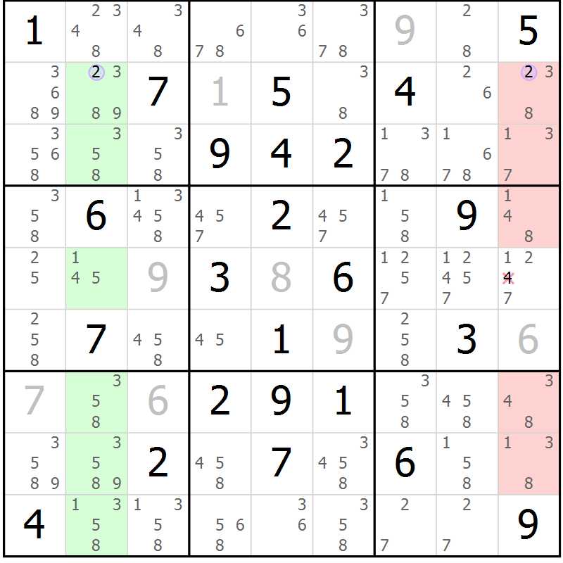 Position des candidats pour la solution de la Gr 57 page 60 du magazine de sudoku Suprême n° 027