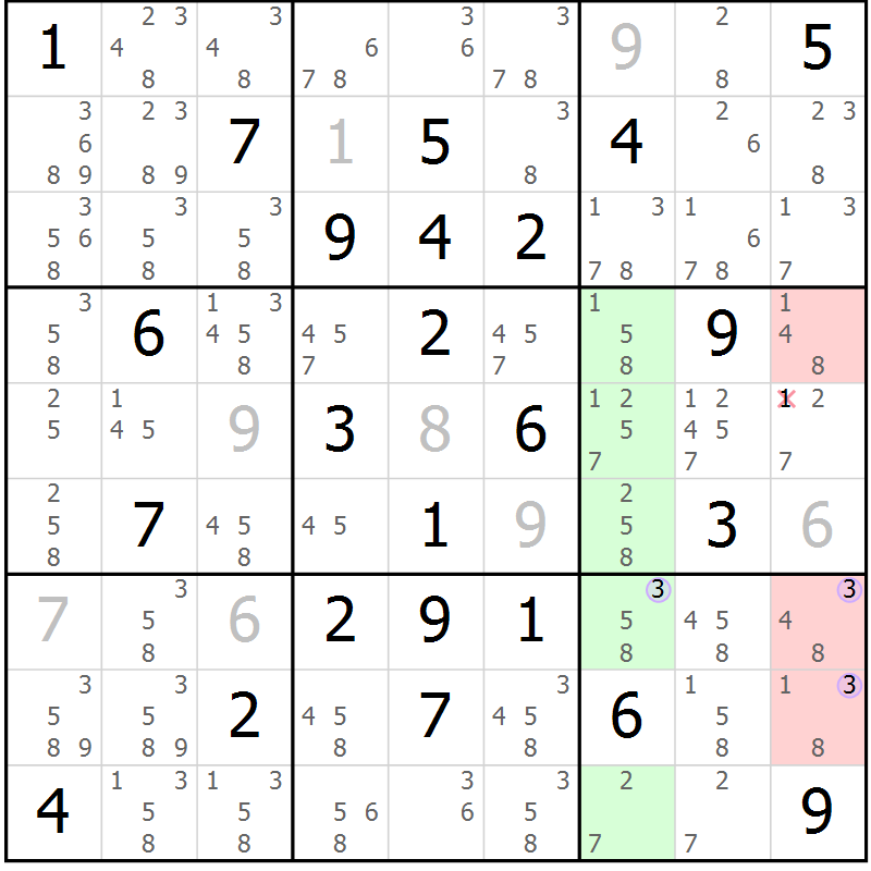 Position des candidats pour la solution de la Gr 57 page 60 du magazine de sudoku Suprême n° 027