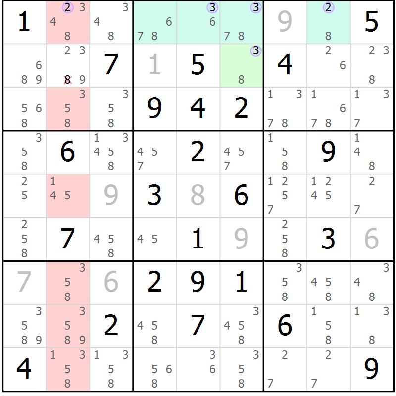 Position des candidats pour la solution de la Gr 57 page 60 du magazine de sudoku Suprême n° 027
