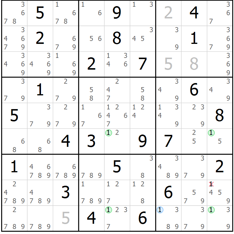 Position des candidats pour la solution de la Gr 58 page 61 du magazine de sudoku Suprême n° 027