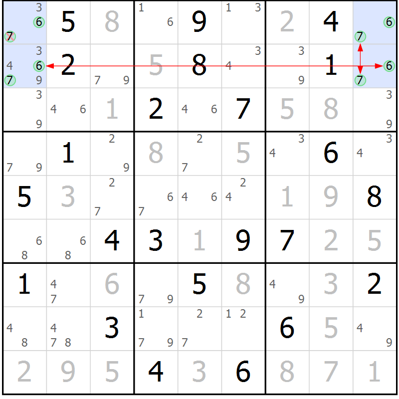 Position des candidats pour la solution de la Gr 58 page 61 du magazine de sudoku Suprême n° 027