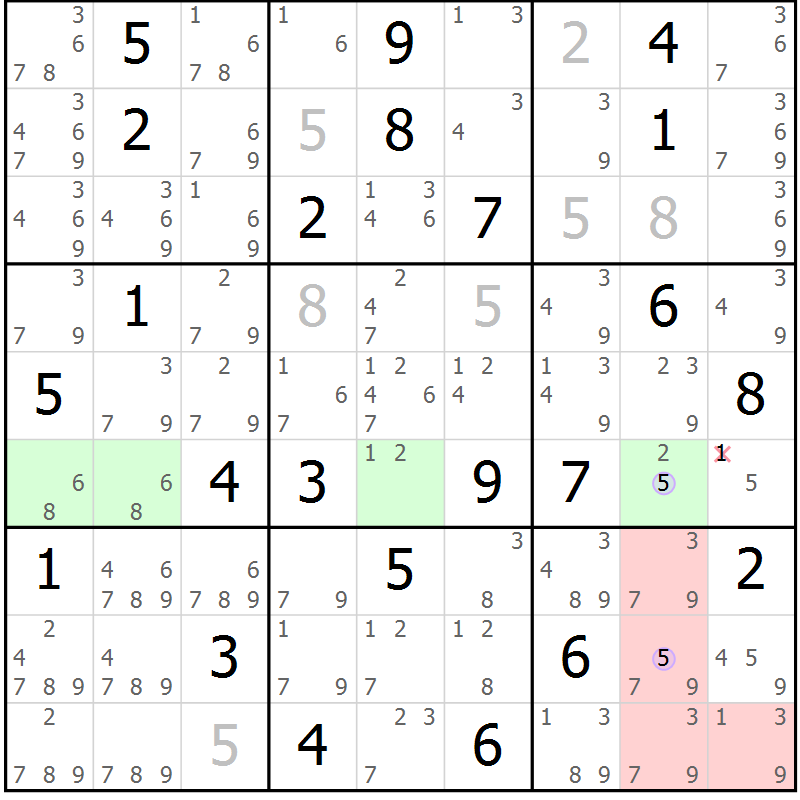Position des candidats pour la solution de la Gr 58 page 61 du magazine de sudoku Suprême n° 027
