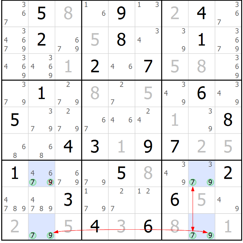 Position des candidats pour la solution de la Gr 58 page 61 du magazine de sudoku Suprême n° 027