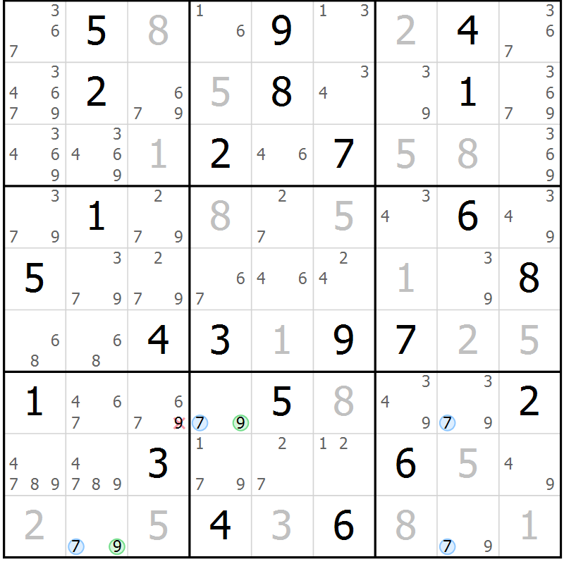 Position des candidats pour la solution de la Gr 58 page 61 du magazine de sudoku Suprême n° 027