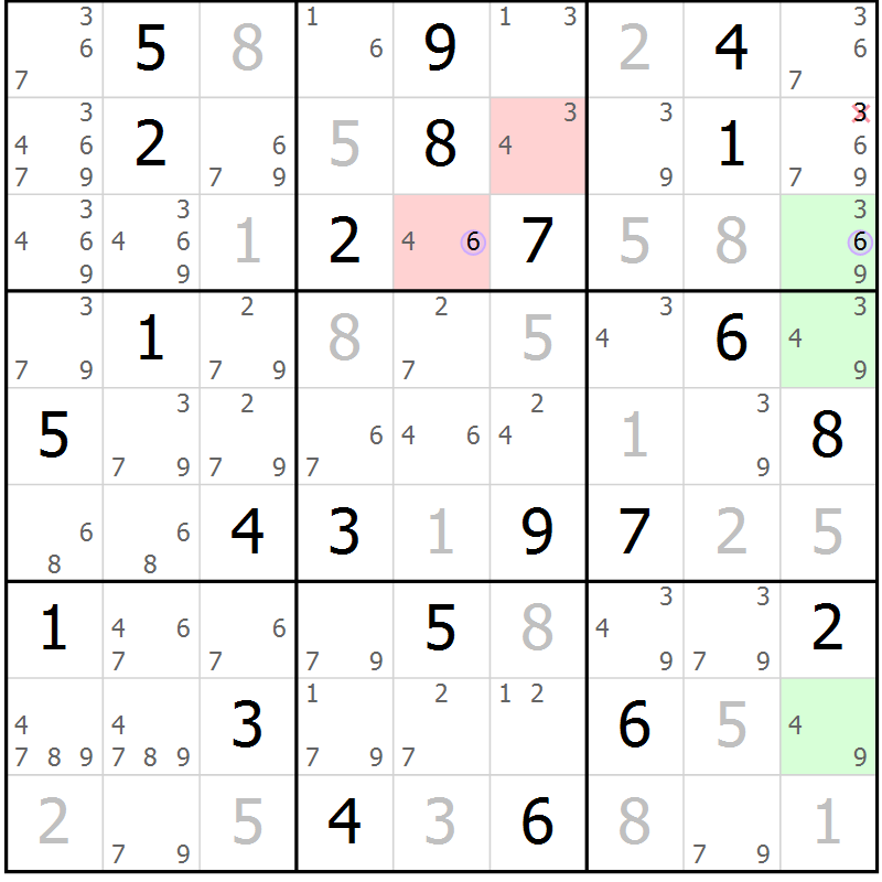 Position des candidats pour la solution de la Gr 58 page 61 du magazine de sudoku Suprême n° 027