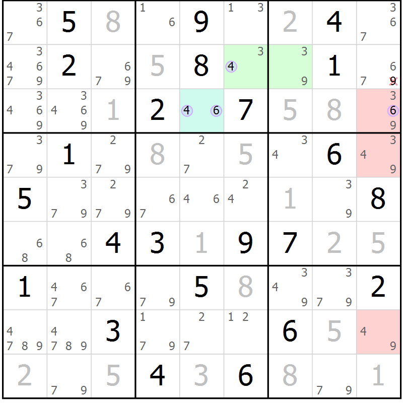Position des candidats pour la solution de la Gr 58 page 61 du magazine de sudoku Suprême n° 027