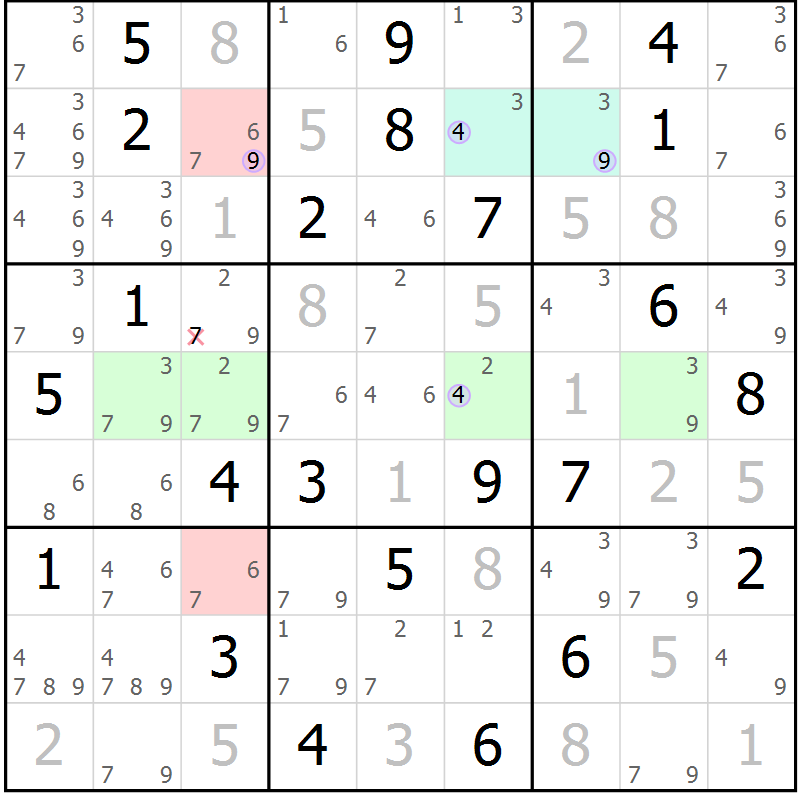 Position des candidats pour la solution de la Gr 58 page 61 du magazine de sudoku Suprême n° 027