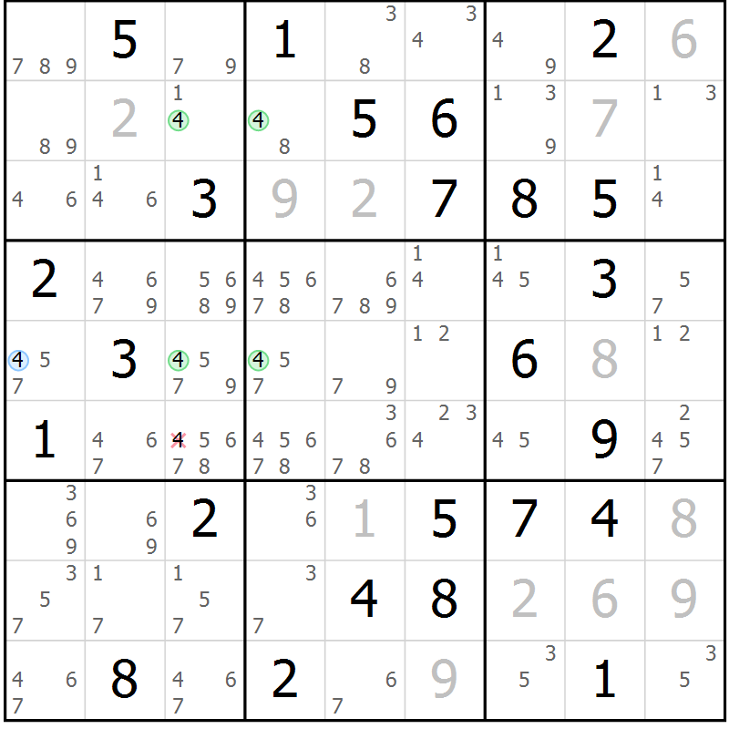 Position des candidats pour la solution de la Gr 59 page 62 du magazine de sudoku Suprême n° 027