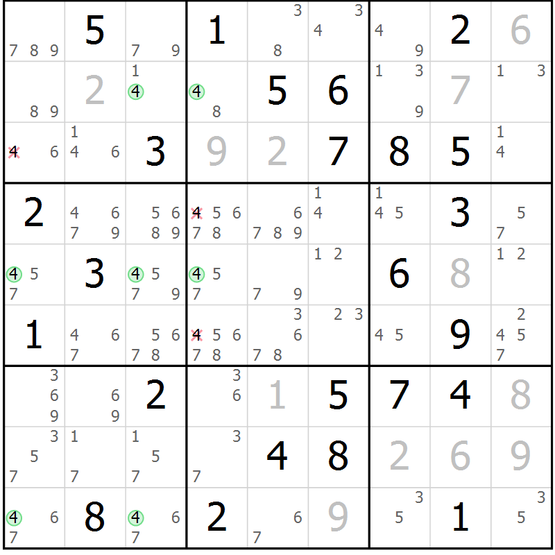 Position des candidats pour la solution de la Gr 59 page 62 du magazine de sudoku Suprême n° 027