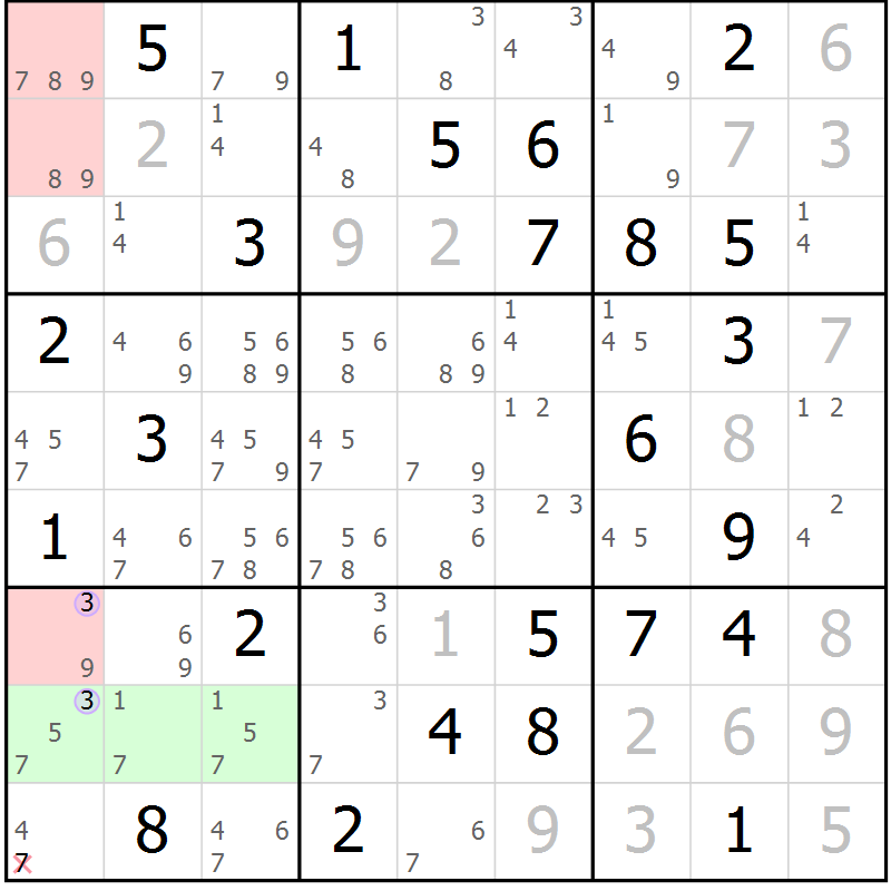 Position des candidats pour la solution de la Gr 59 page 62 du magazine de sudoku Suprême n° 027