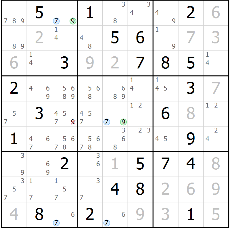 Position des candidats pour la solution de la Gr 59 page 62 du magazine de sudoku Suprême n° 027