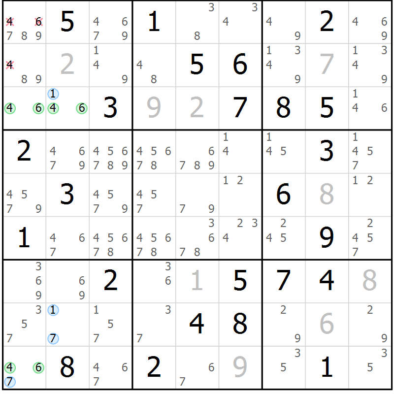 Position des candidats pour la solution de la Gr 59 page 62 du magazine de sudoku Suprême n° 027