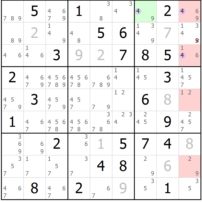Position des candidats pour la solution de la Gr 59 page 62 du magazine de sudoku Suprême n° 027