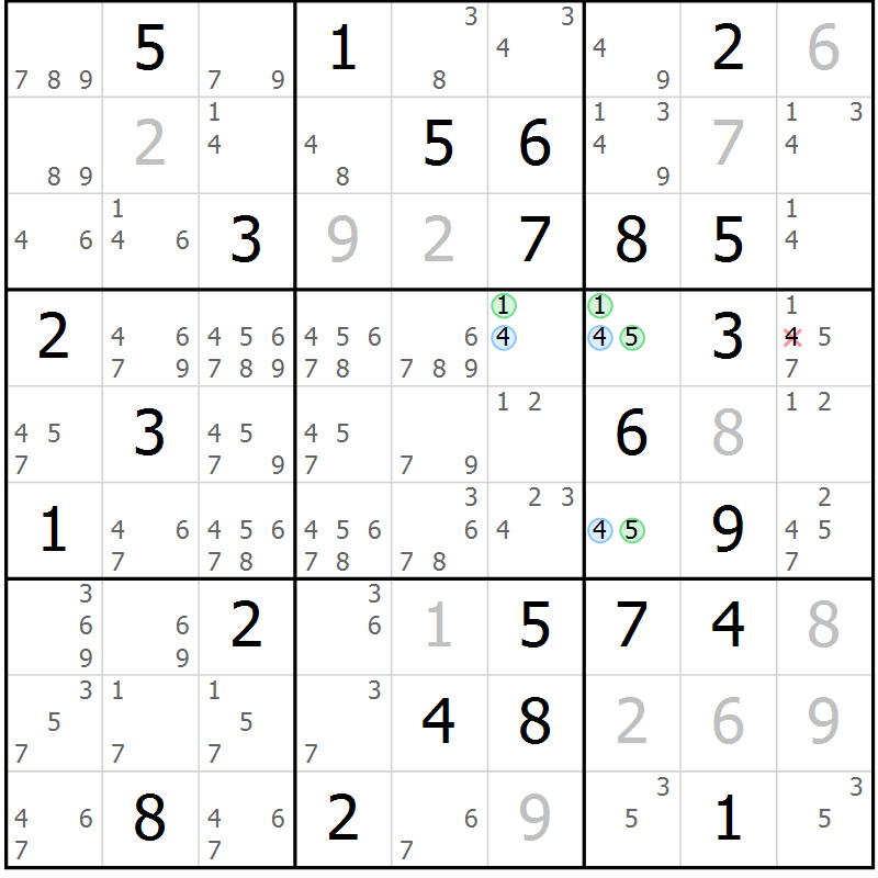 Position des candidats pour la solution de la Gr 59 page 62 du magazine de sudoku Suprême n° 027