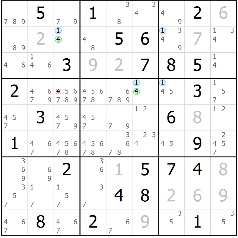Position des candidats pour la solution de la Gr 59 page 62 du magazine de sudoku Suprême n° 027