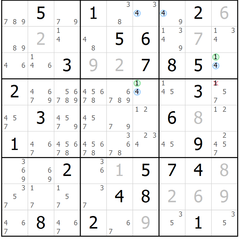 Position des candidats pour la solution de la Gr 59 page 62 du magazine de sudoku Suprême n° 027