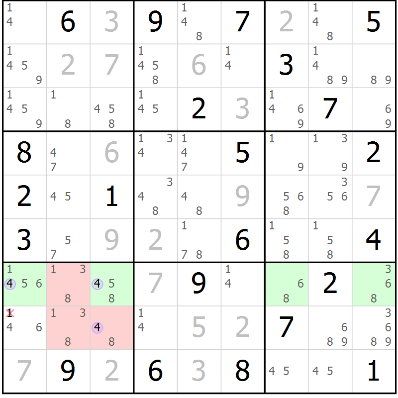Position des candidats pour la solution de la Gr 6 page 9 du magazine de sudoku Suprême n° 027