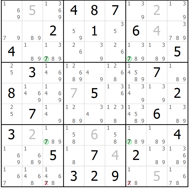Position des candidats pour la solution de la Gr 60 page 63 du magazine de sudoku Suprême n° 027