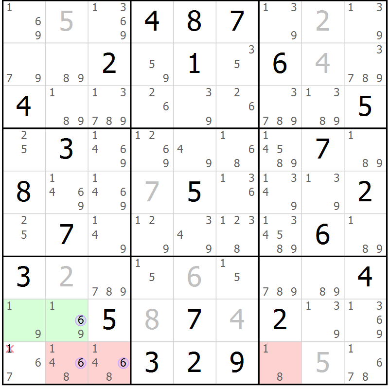 Position des candidats pour la solution de la Gr 60 page 63 du magazine de sudoku Suprême n° 027