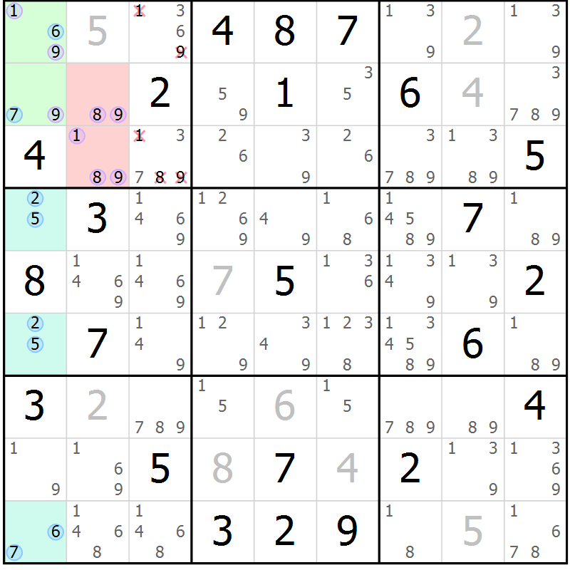 Position des candidats pour la solution de la Gr 60 page 63 du magazine de sudoku Suprême n° 027