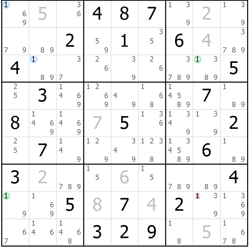 Position des candidats pour la solution de la Gr 60 page 63 du magazine de sudoku Suprême n° 027