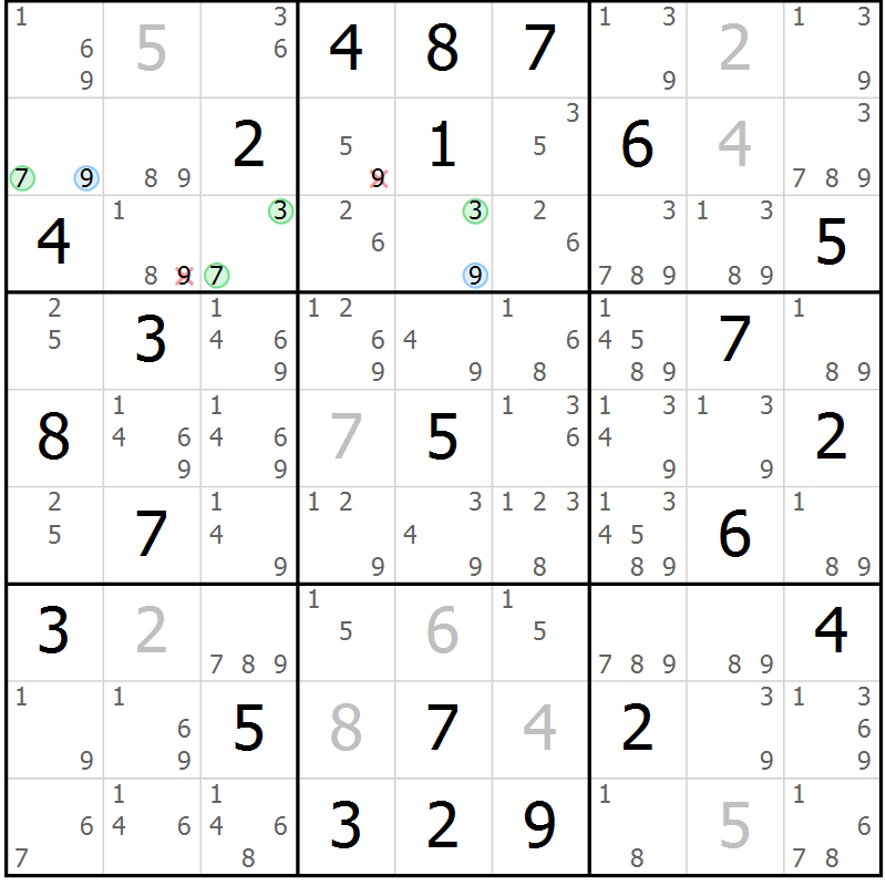 Position des candidats pour la solution de la Gr 60 page 63 du magazine de sudoku Suprême n° 027