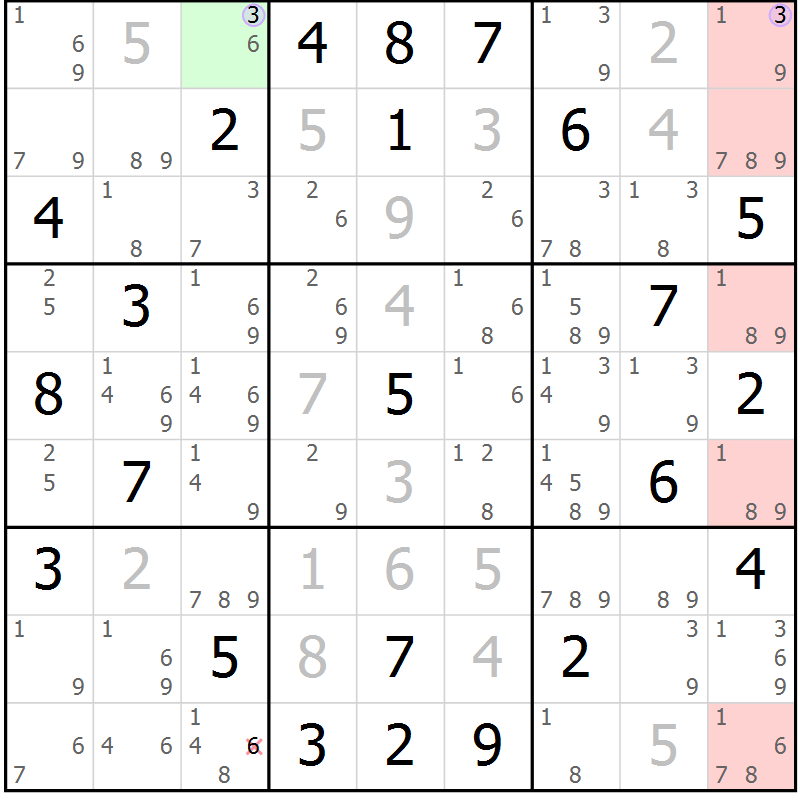 Position des candidats pour la solution de la Gr 60 page 63 du magazine de sudoku Suprême n° 027