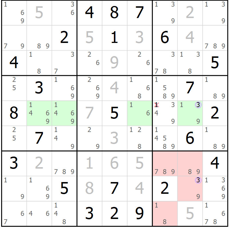 Position des candidats pour la solution de la Gr 60 page 63 du magazine de sudoku Suprême n° 027