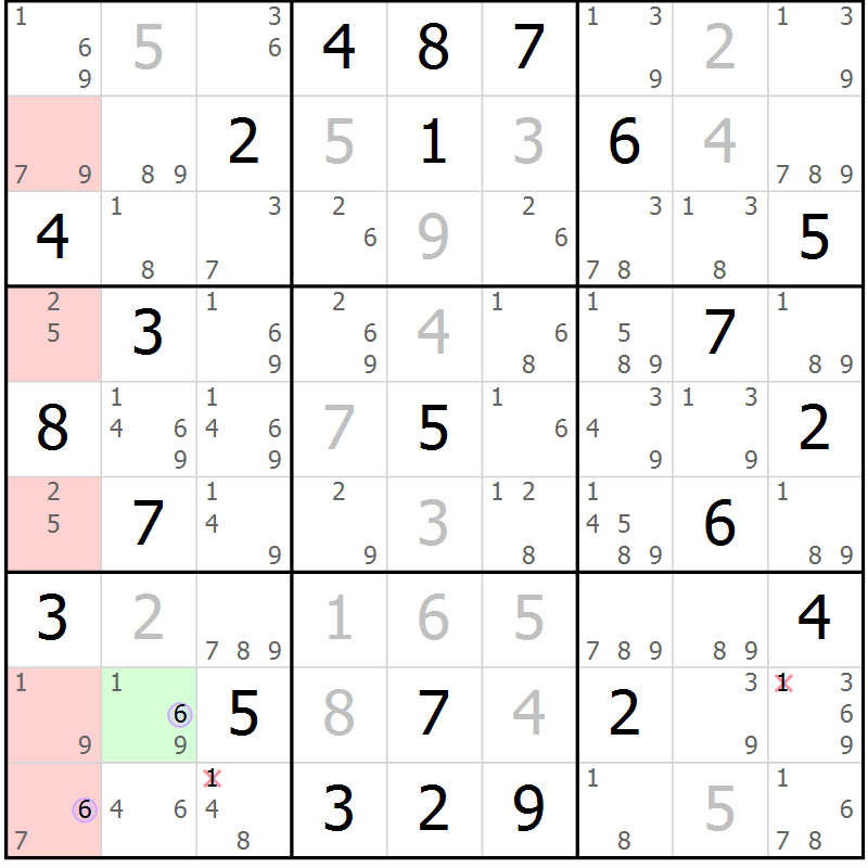 Position des candidats pour la solution de la Gr 60 page 63 du magazine de sudoku Suprême n° 027