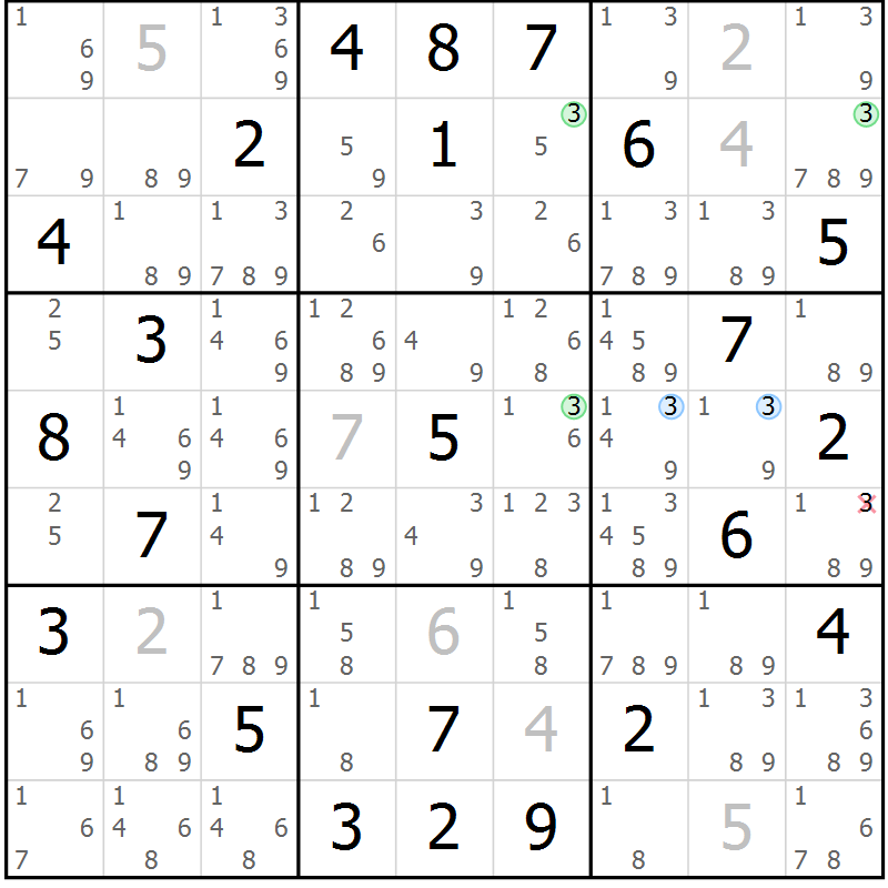 Position des candidats pour la solution de la Gr 60 page 63 du magazine de sudoku Suprême n° 027