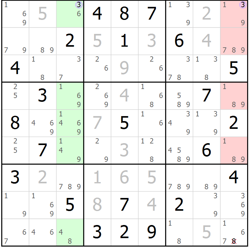 Position des candidats pour la solution de la Gr 60 page 63 du magazine de sudoku Suprême n° 027